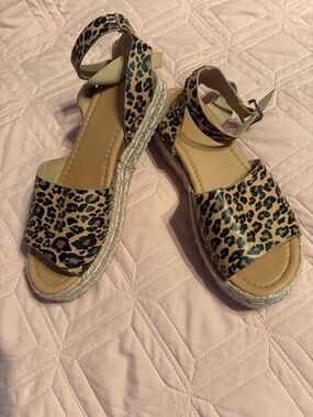 Leopard Print Espadrille Sandals - Women